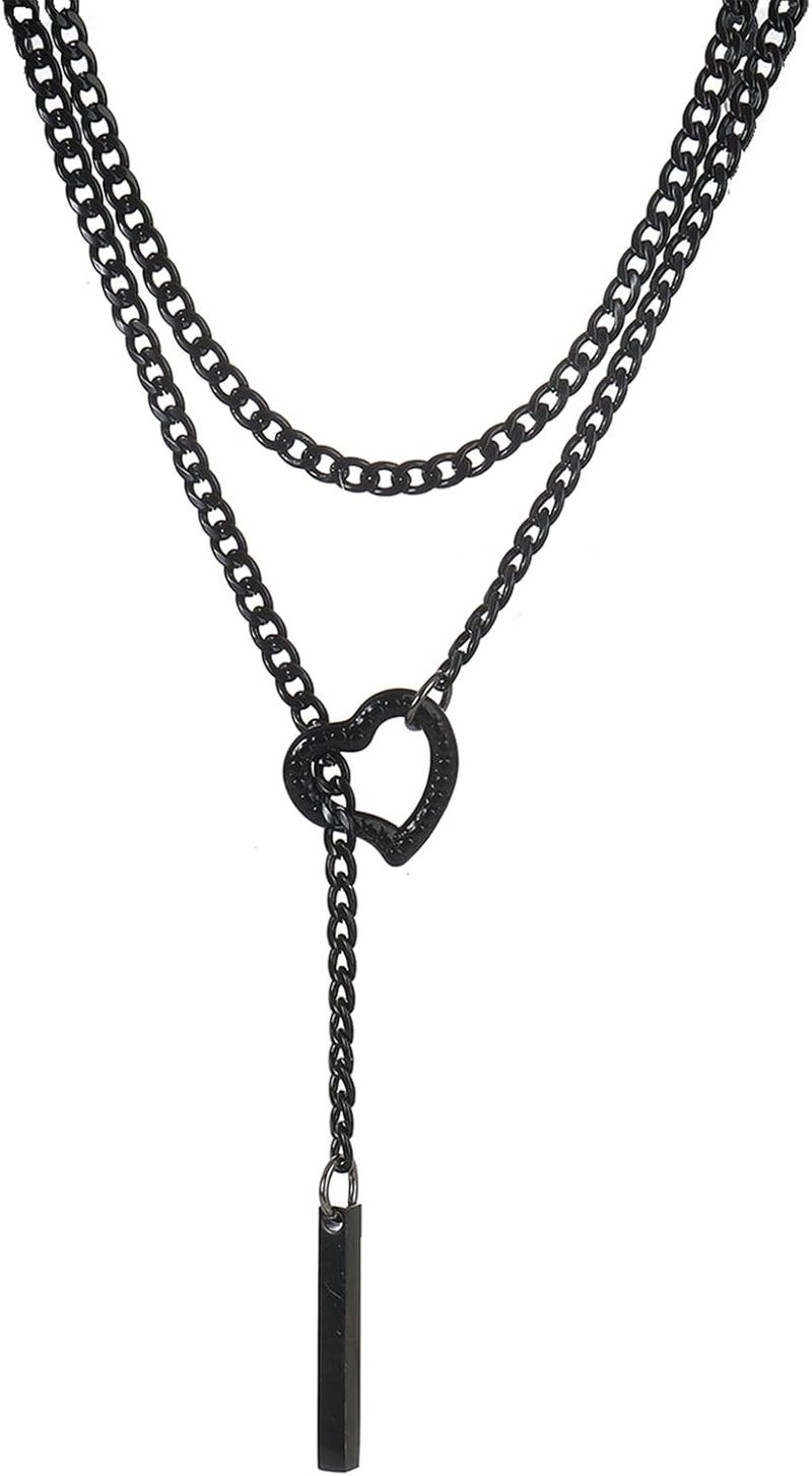 MIFYNN Heart O ring Slip Chain Necklaces for Women Stainless Steel Cuban Chain Bar Necklace Punk Rock Collar Necklace Handmade Adjustable Lariat Y Necklaces for Men - Image 1